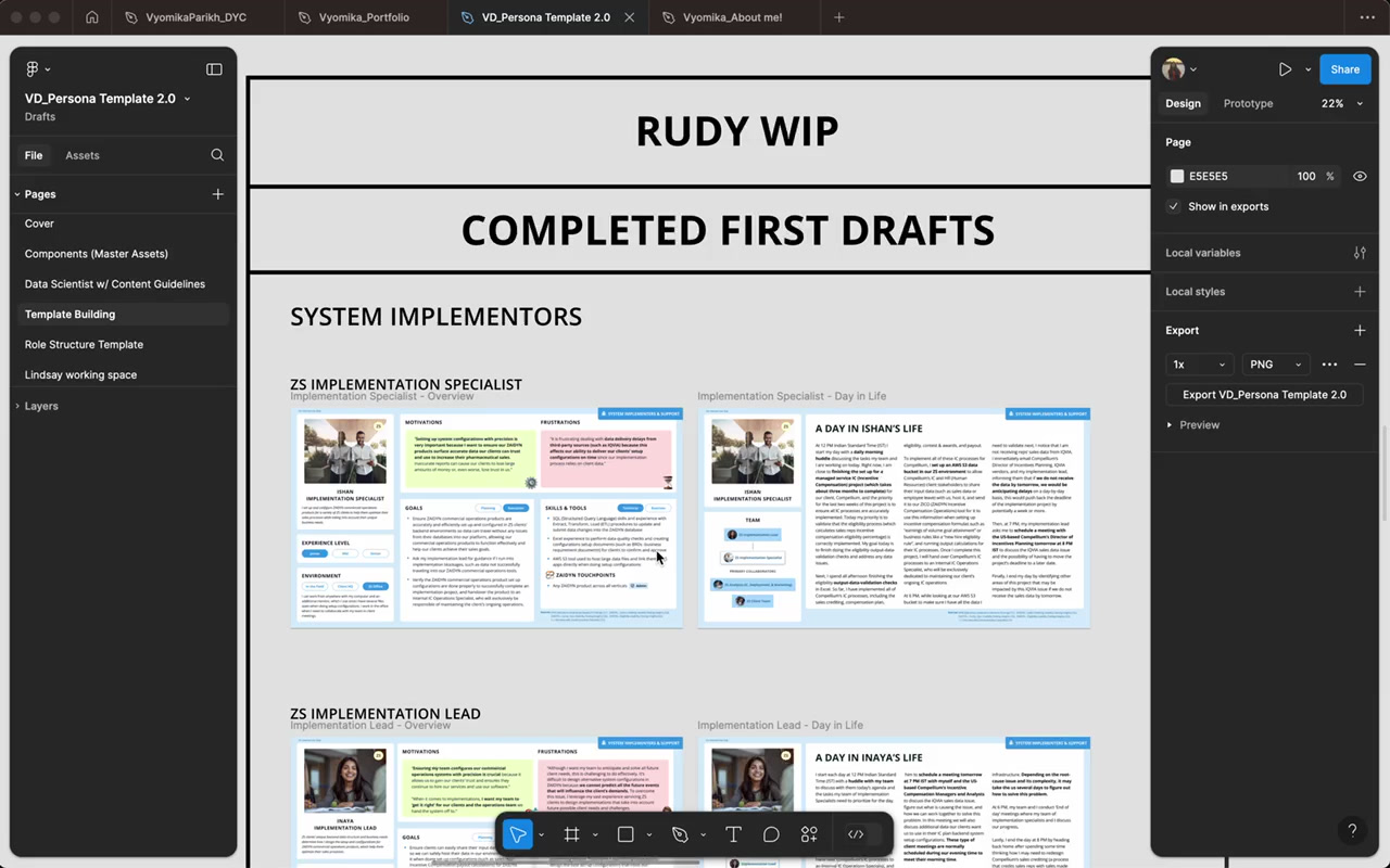 Master persona components in Figma showing multiple persona drafts